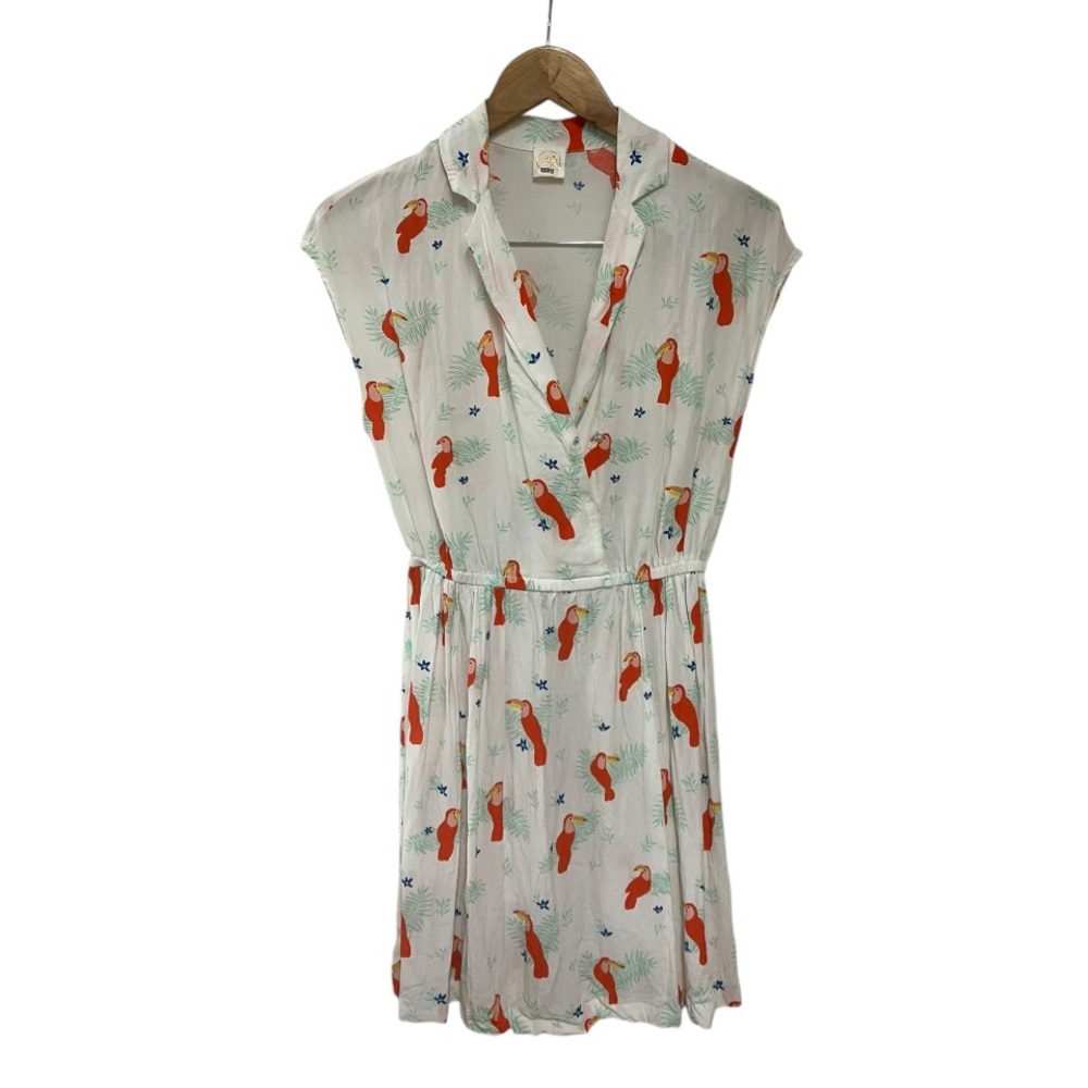 Des Petits Hauts Eliott Parrot Toucan Bird White Dress 1